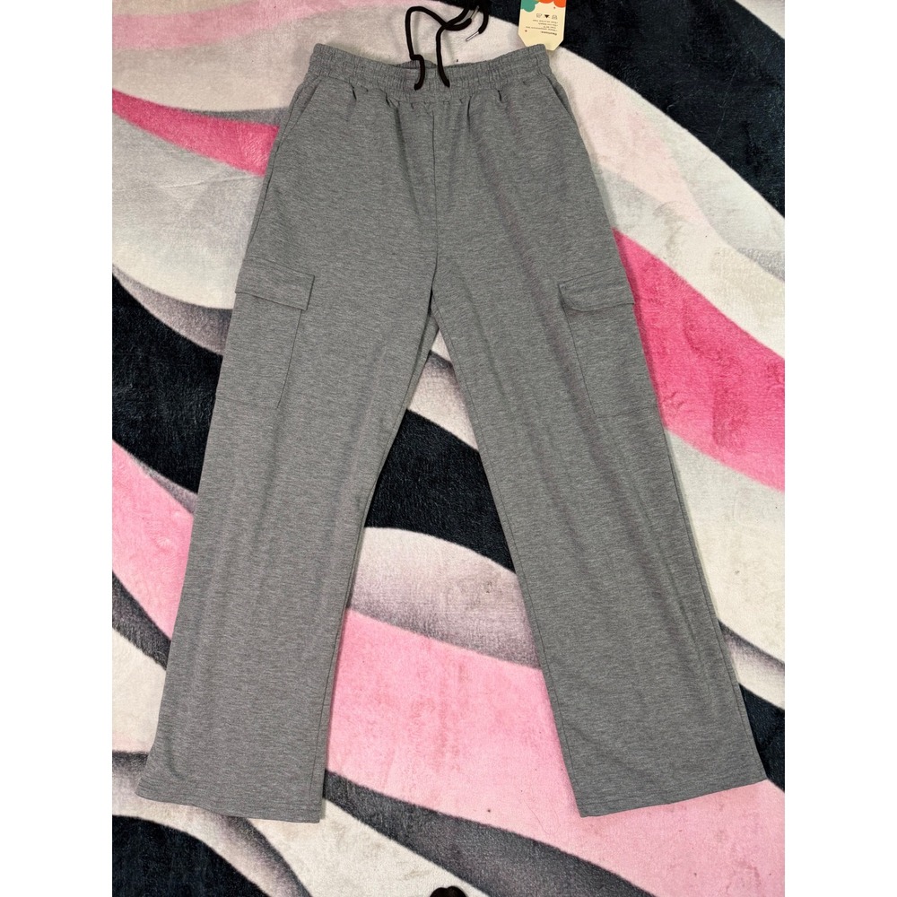 LessonZoo Kids Grey Cargo Sweatpants Wide Leg Drawstring Joggers Size 13-14 NWT